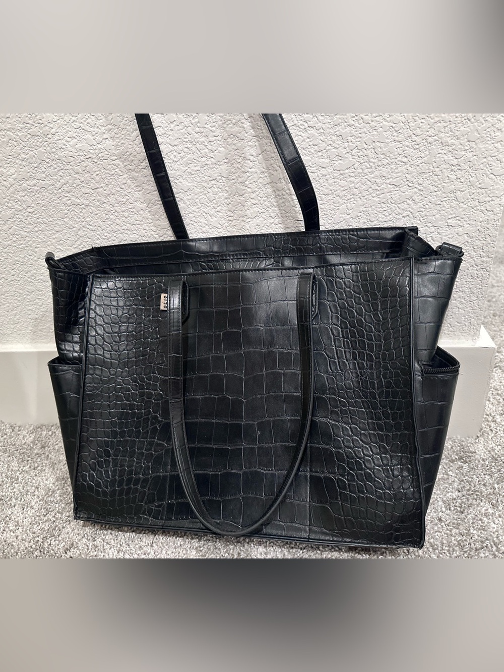 Beis Work Tote - Black Croc-Embossed Tote Work Bag
